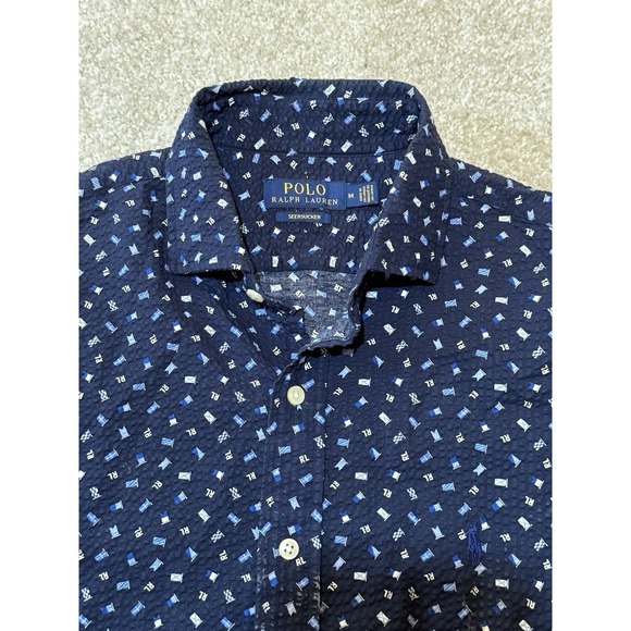 Polo Ralph Lauren Other - Polo Ralph Lauren Shirt Mens Medium Navy Seersucker Nautical Flags Short Sleeve